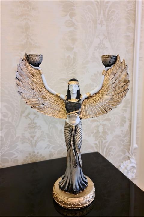 Ella's Design Studio Isis Şamdan Mumluk Siyah Gri Gold Heykeli