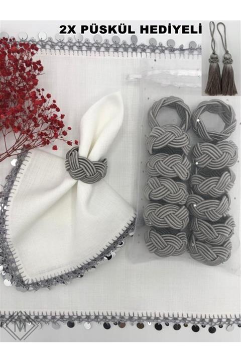 miraç tekstil Peçete Yüzük Halkası Hasır 8'li Set Füme