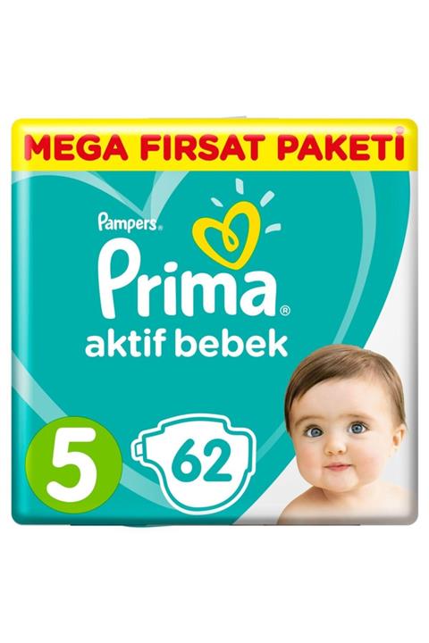 Prima Prima Bebek Bezi Aktif Bebek Mega Fırsat Paketi 5 Beden 62 Adet