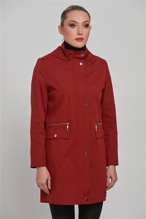 Butik Vedat Kadın Kiremit Kapüşonlu Trençkot 17477
