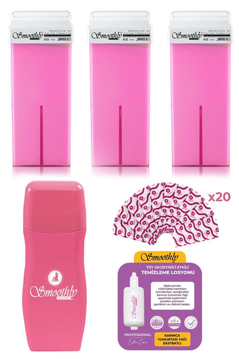Smoothly 3 Lü Kartuş Ağda Roll-on + Ağda Isıtıcı + Tüy Geciktirici Etkili Yağ + 20 Ad.ağda Bezi