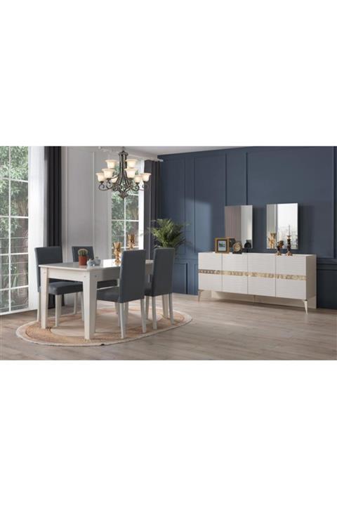 SİVAS GÖZDE MOBİLYA Beyaz Yemek Odası Konsol ve Masa Sandalye Takımı
