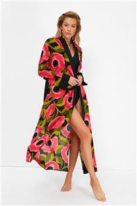 TRENDYOLMİLLA Pembe Büyük Çiçek Desenli Vual Kimono&Kaftan TBESS21KM0156