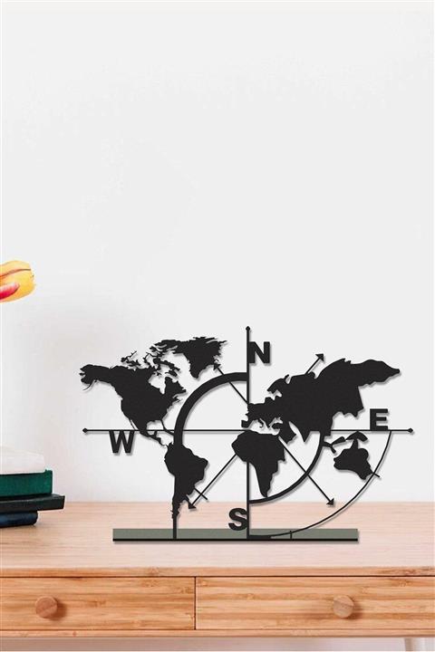 thorqtech Metal Masa Üstü Biblo Dünya Haritası 18x26cm Siyah