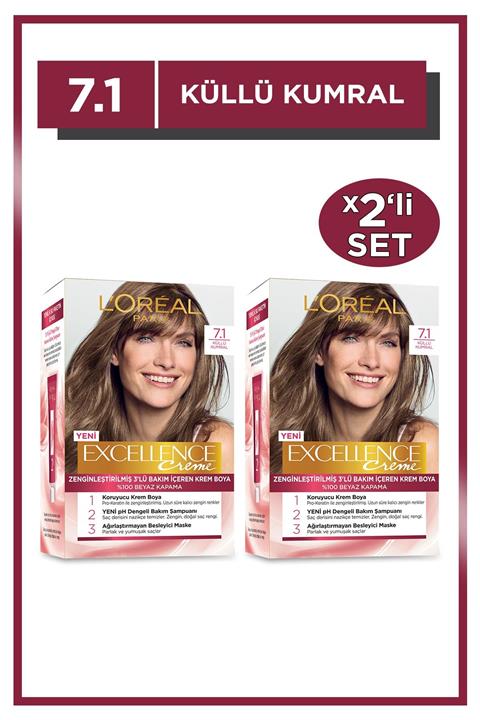 L'Oreal Paris Excellence Creme Saç Boyası 7.1 Kumral Küllü 2'li Set