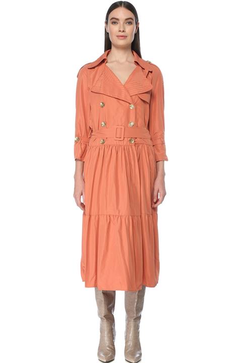 Network Kadın Regular Fit Somon Kelebek Yaka Pardösü 1076446