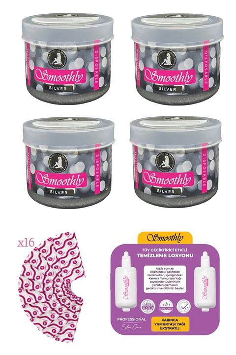 Smoothly 4 Lü Pudralı Özel Bölge Mini Konserve Ağda 65 G. + 4 Tüy Geciktirici Losyon + 16 Ağda Bezi