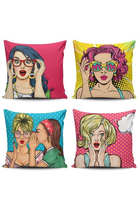 Alkan Homes Pop Art Kızları 4 Lü Kombin Kırlent Kılıfı