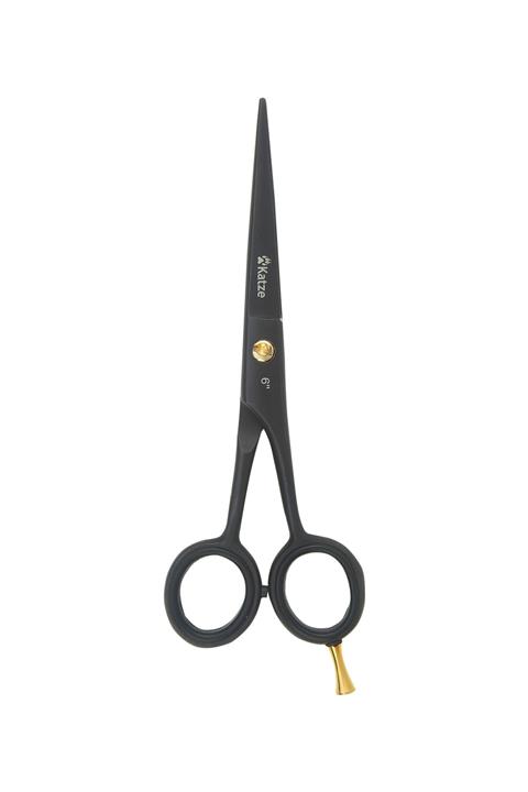 Katze Solingen 1037 6 Inç Profesyonel Çelik Kuaför Makası Saç Sakal Bıyık Kesim Makası Siyah Mat