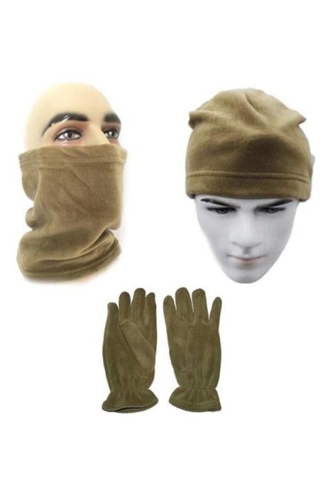 LEADER TRADE Polar Bere Boyunluk Eldiven 3'lü Set Kum Rengi (çöl Rengi)