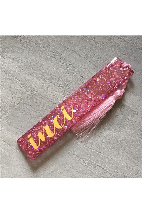 hobikutu atelier El Yapımı Pembe Holografik Simli Isimli Kitap Ayracı