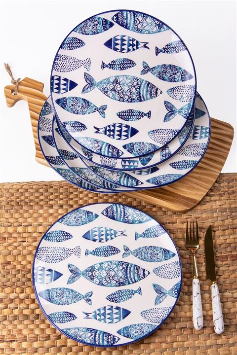 MUKKO HOME Balık El Dekorlu Servis Tabak Seti 26 cm