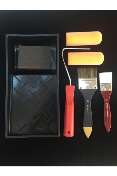 CRAFT HOBİ Iz Bırakmayan Boyama Seti 2 /rulo + Rulo Sapı + Rulo Tavası+sünger Zımpara+fırça