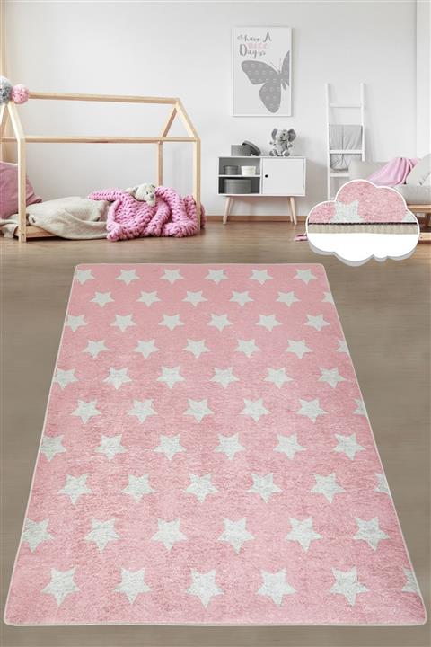 Chilai Home Yıldız Pembe Çocuk Halısı Djt Çocuk Ve Bebek Halısı Yıkanabilir ,kaymaz Taban Leke Tutmaz