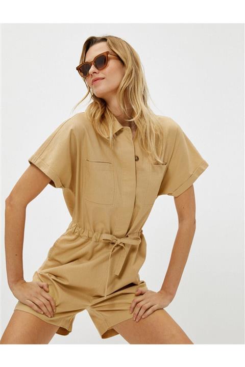 Koton Keten Tulum Sortlu Belden Baglamali Gömlek Yaka