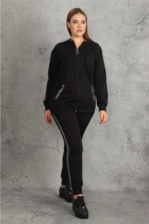 MODA 22 Kadın Siyah Taşlı Eşofman Takımı