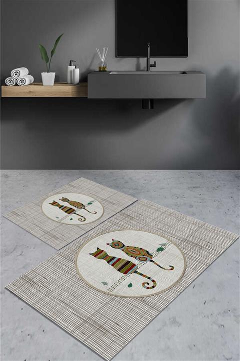 BİLECENHOME Kedi Figürlü Ikili Banyo Paspas Takımı