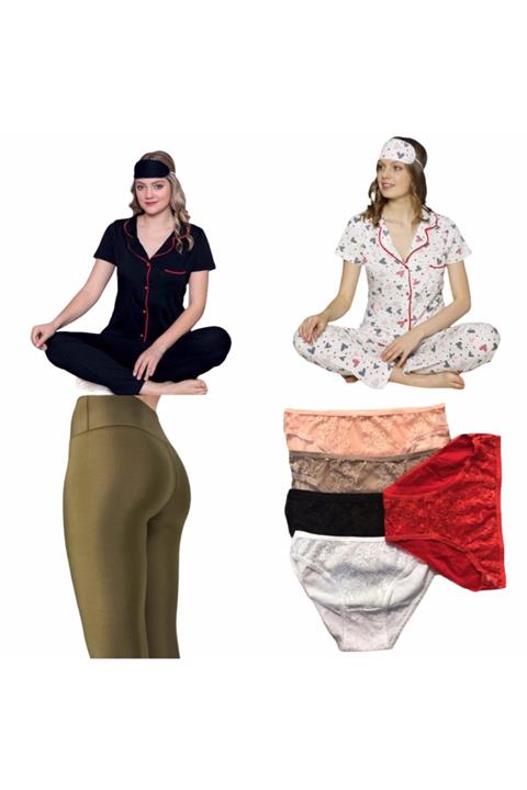 Trendmağaza Pijama Iç Çamaşırı Tayt Yazlık 4'lü Set