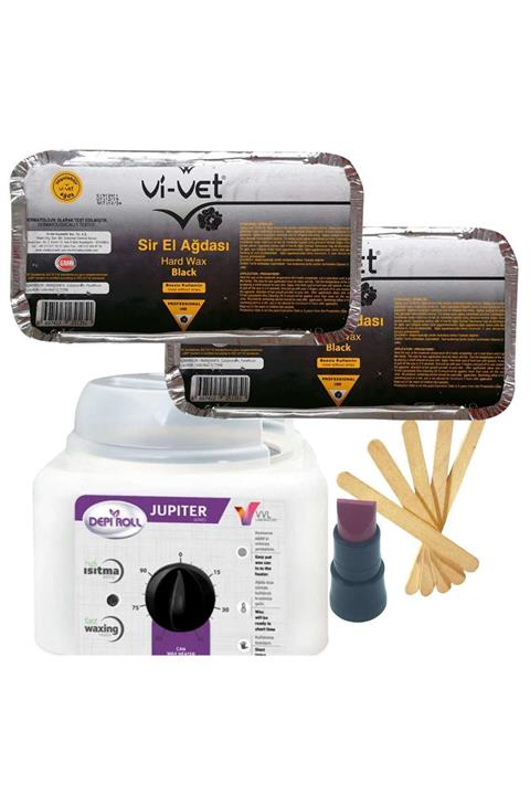 Vivet Siyah Kalıp Sir Ağda Seti 2'li 500 ml - Profesyonel Depirol Ağda Isıtıcı Makinesi 5 Parça