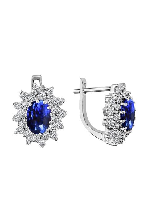Sirius Pırlanta Iki Sıra Pırlantalı Ve Oval Safir Taşlı Küpe