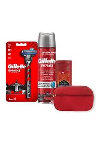 Gillette Mach3 Turbo Tıraş Makinesi+2 Tıraş Bıçağı+Jel+Duş Jeli & Çanta