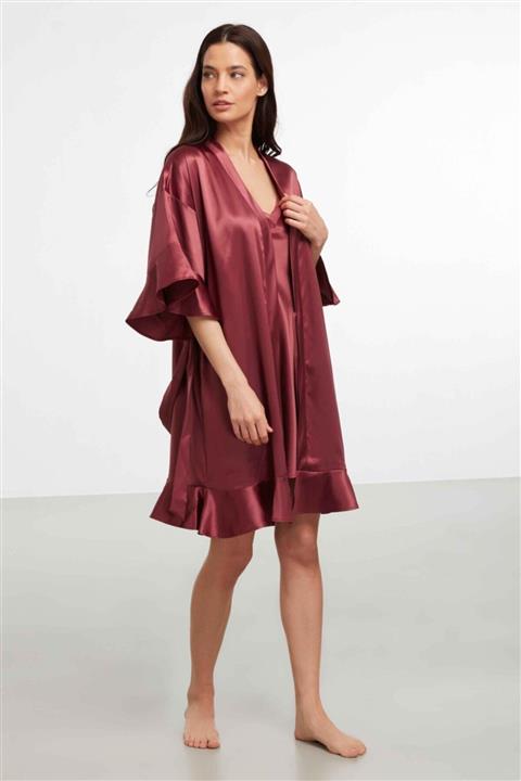 Kom Kadın  Saten Sabahlık Bordo