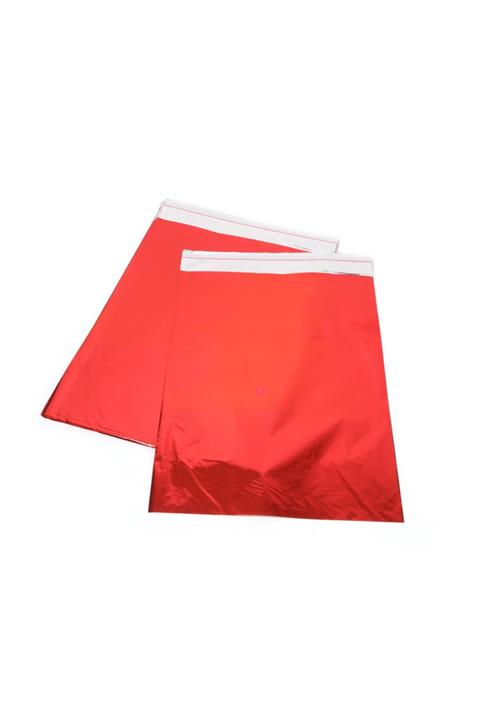 PAKETPARTİ Ağzı Bantlı Metalize Hediye Paketi Kırmızı 17x25 Cm (50'li)
