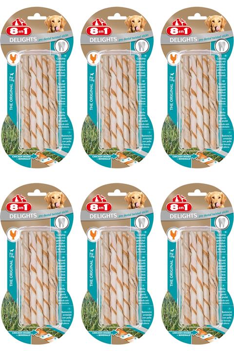 8in1 Pro Dental Twisted Sticks Plak Önleyici Diş Dostu Tavuklu Ağız Bakım Kemiği X 6 Adet