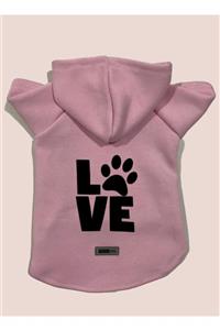 Monopetz Kapişonlu Sweatshirt Köpek Ve Kedi Kıyafeti - Pembe Love - Xl Beden