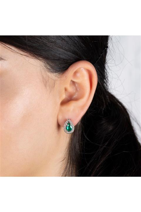 UĞURLU1974 Kadın Pırlanta Damla Zümrüt Küpe