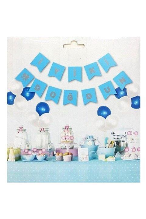 Deniz Parti Süsleri Iyiki Doğdun Yazısı Mavi Gümüş Banner