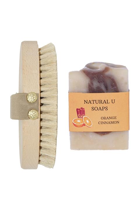 Natural U %100 Doğal At Kılı Selülit Fırçası Ve Doğal Tarçın Portakal Sabunu Seti