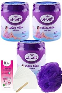 Vivet Mavi Kavanoz Soğuk El Ağdası 250gr X 3'lü Set + 2mt Bez + Lif