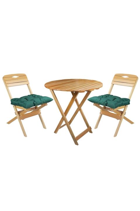Bysay Ahşap Katlanır Minderli 3 Lü Bistro Set Mutfak Balkon Bahçe Masa Sandalye Seti Yuvarlak-haki