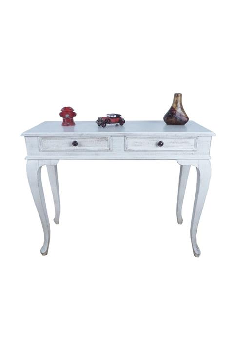 Masif Art Latus 100 cm Beyaz Eskitme Dresuar Çekmeceli Makyaj Masası Patine Boyalı