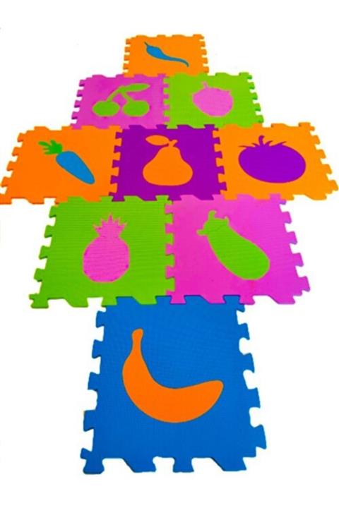 ENG.CO 9 Parça Büyük Meyveler Ve Sebzeler Sünger Yapılı Oyun Karosu Yer Matı Puzzle Yapboz