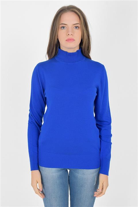 Butik Vedat Kadın Saks Yarım Balıkçı Yaka Triko YB1003