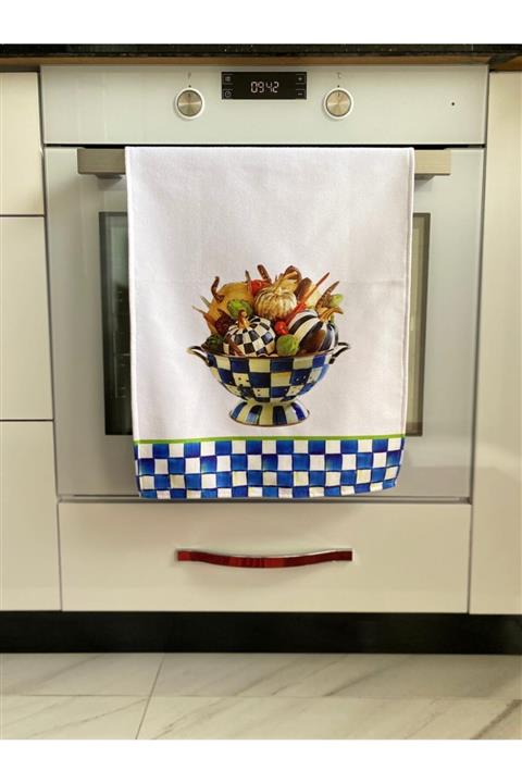 Lilies Atelier Mackenzie Lacivert Damalı Balkabağı Mutfak Havlusu