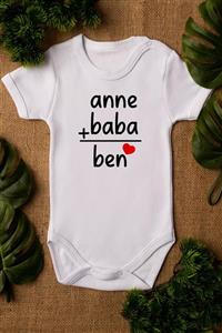 Overoz Unisex Bebek Anne Baba Baskılı %100 Pamuklu Çıtçıtlı Beyaz Bebek Body Zıbın Bebek Badi 5000