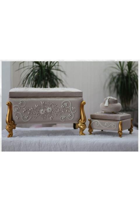 Ceyyiz 3lü Nilüfer Çeyiz Sandık Tespih Kutu Hediyeli