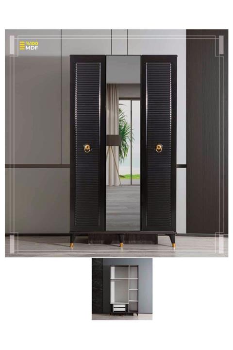 Çiftci Ticaret Siyah Renk Mdf 1 Aynalı 3 Kapaklı Dolap