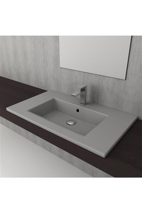 Bocchi Mılano Etajerli Lavabo 80 Cm - Mat Gri