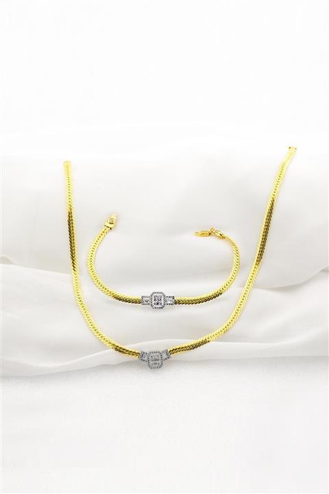 Bilezikci Kadın Sarı Baget Taşlı 14 Ayar Altın Takı Seti