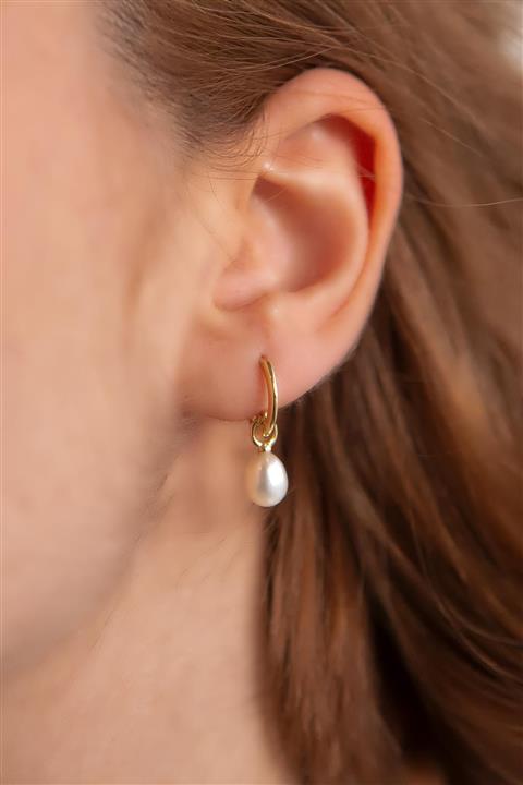 SEMİZ KUYUMCULUK Sarı Sallantılı Inci Küpe