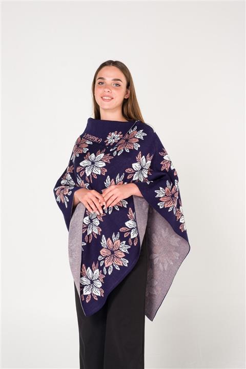 VISHENKA Kadın Mavi Kalın Panço-çiçekli