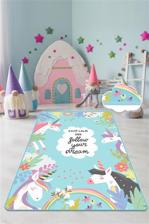 Chilai Home CUTE UNICORN Çocuk ve Bebek Halısı Yıkanabilir ,Kaymaz Taban
