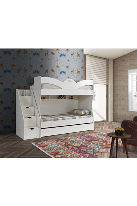 SİVAS GÖZDE MOBİLYA Çekmeceli Merdivenli Raflı Yavrulu Ranza Ekonomik Genç Odası