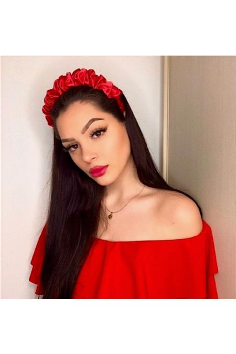 CSR AKSESUAR Kırmızı Saten Büzgülü Taç
