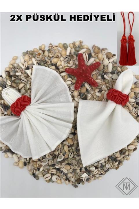 miraç tekstil Peçete Yüzük Halkası Hasır 6'lı Set Mercan