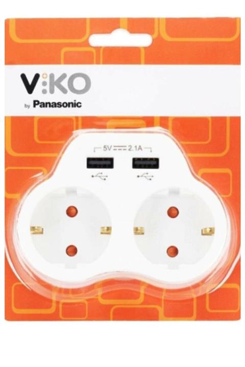 VİKO Ikili Topraklı Ve Usb Şarj Çıkışlı Fiş Priz 2.1